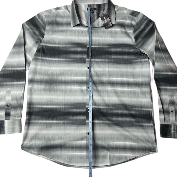 NWT Alfani Long Sleeve Button Up Sound Wave Dress Shirt XL Black Grey White - Picture 8 of 8